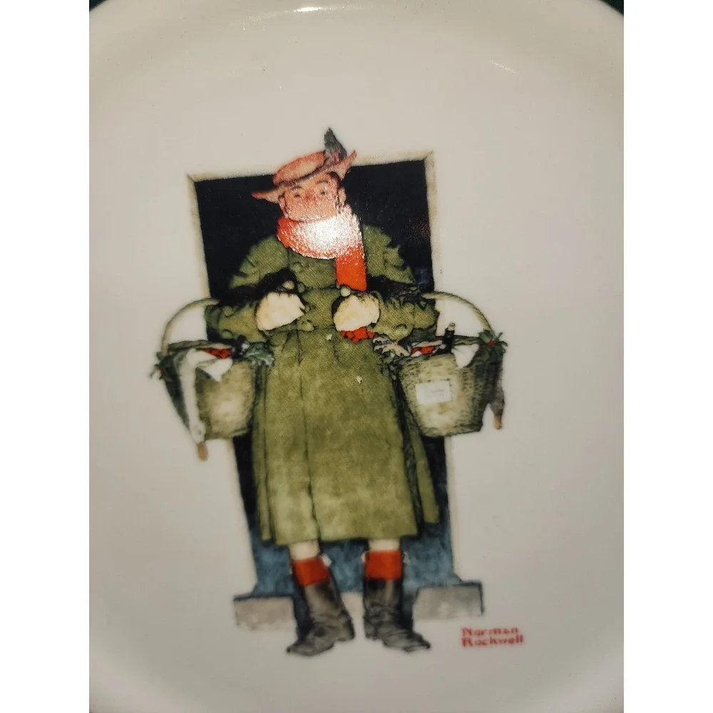 Norman Rockwell Gramps at the Door Collector Plate Plaid Rim Holiday Decor